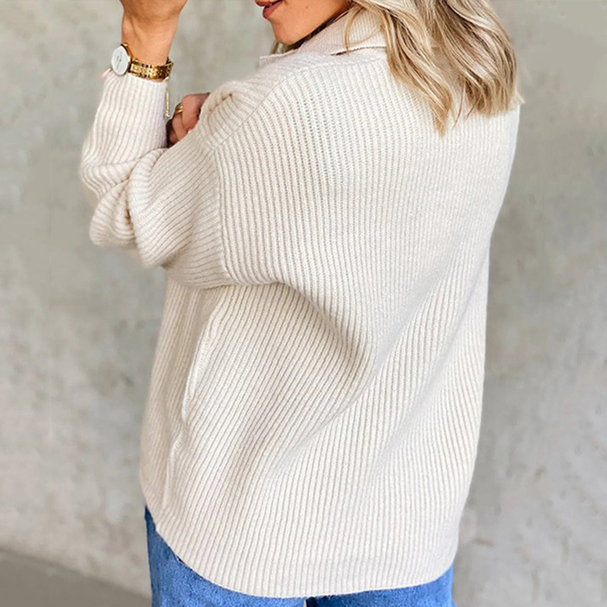 Collared Neck Rib-Knit Top 