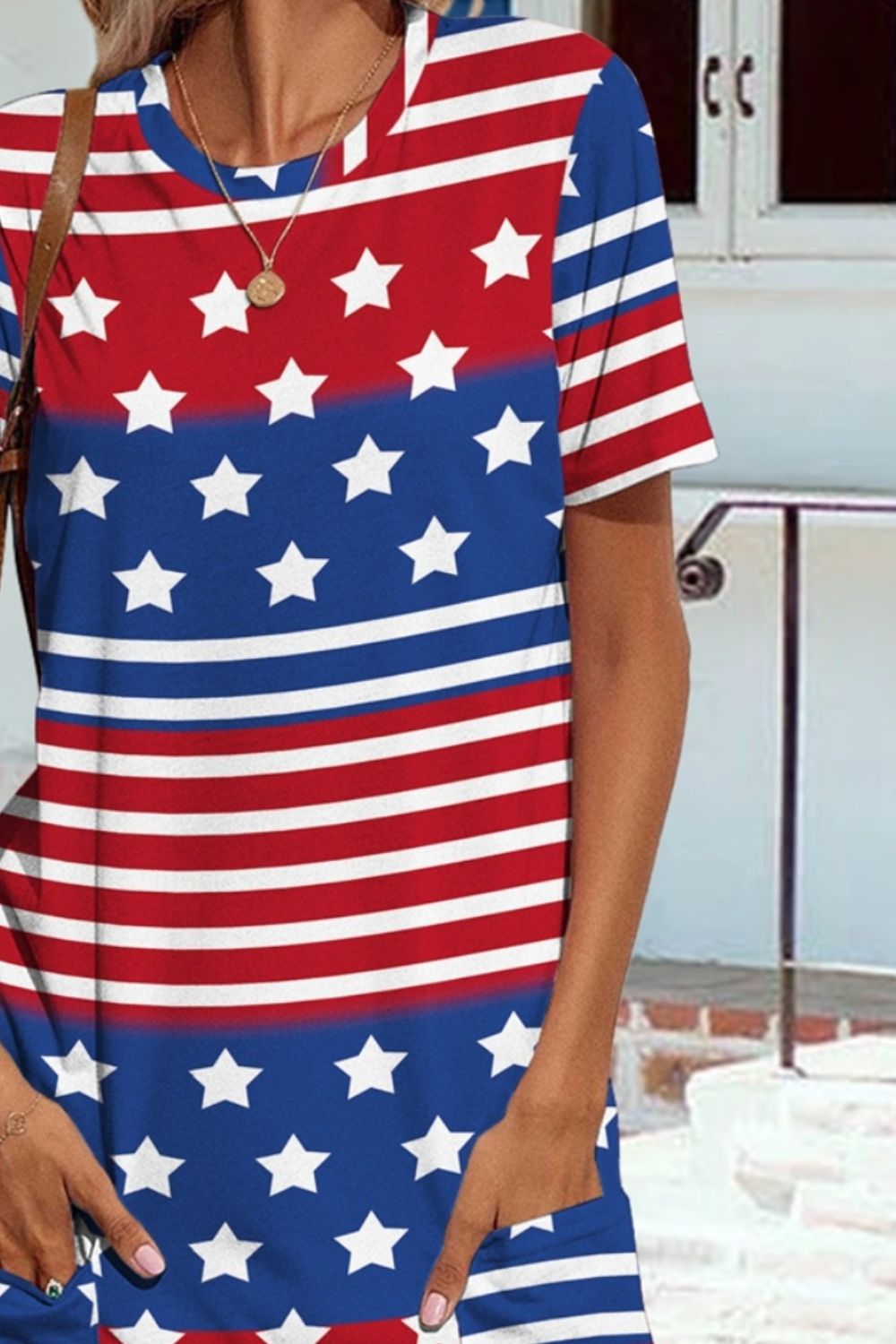 Pocketd US Flag Printed Short Sleeve Dress 