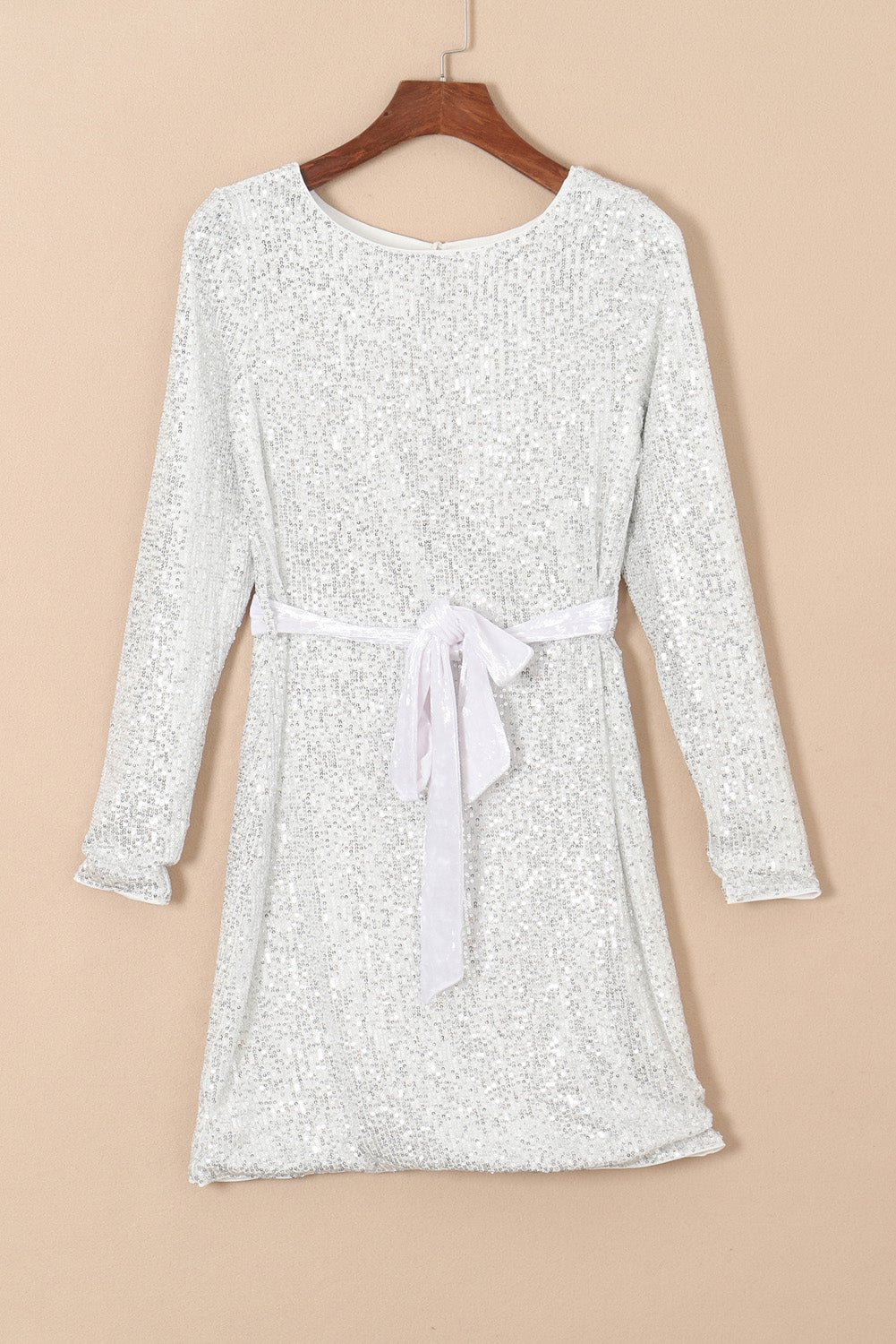 Sequin Tie Front T-Shirt Dress - Babbazon