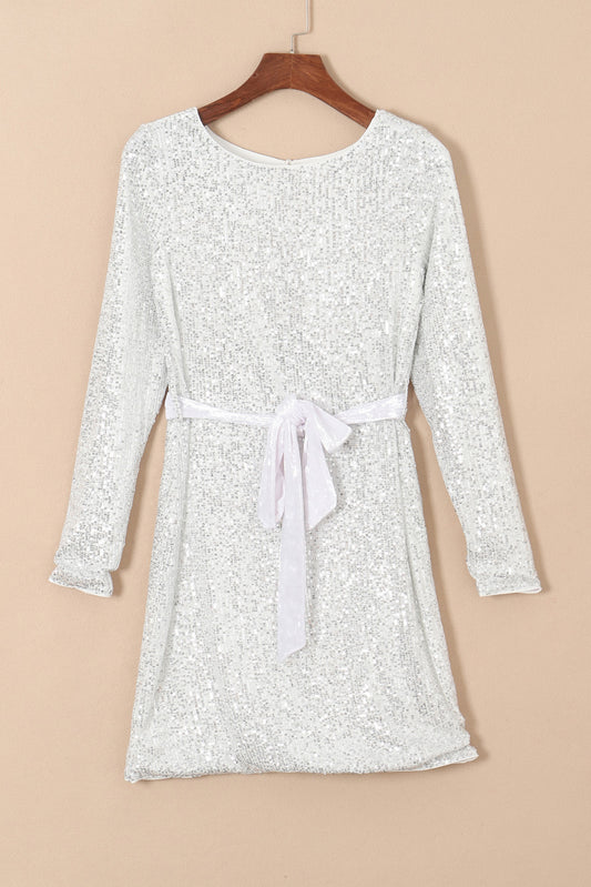 Sequin Tie Front T-Shirt Dress - Babbazon