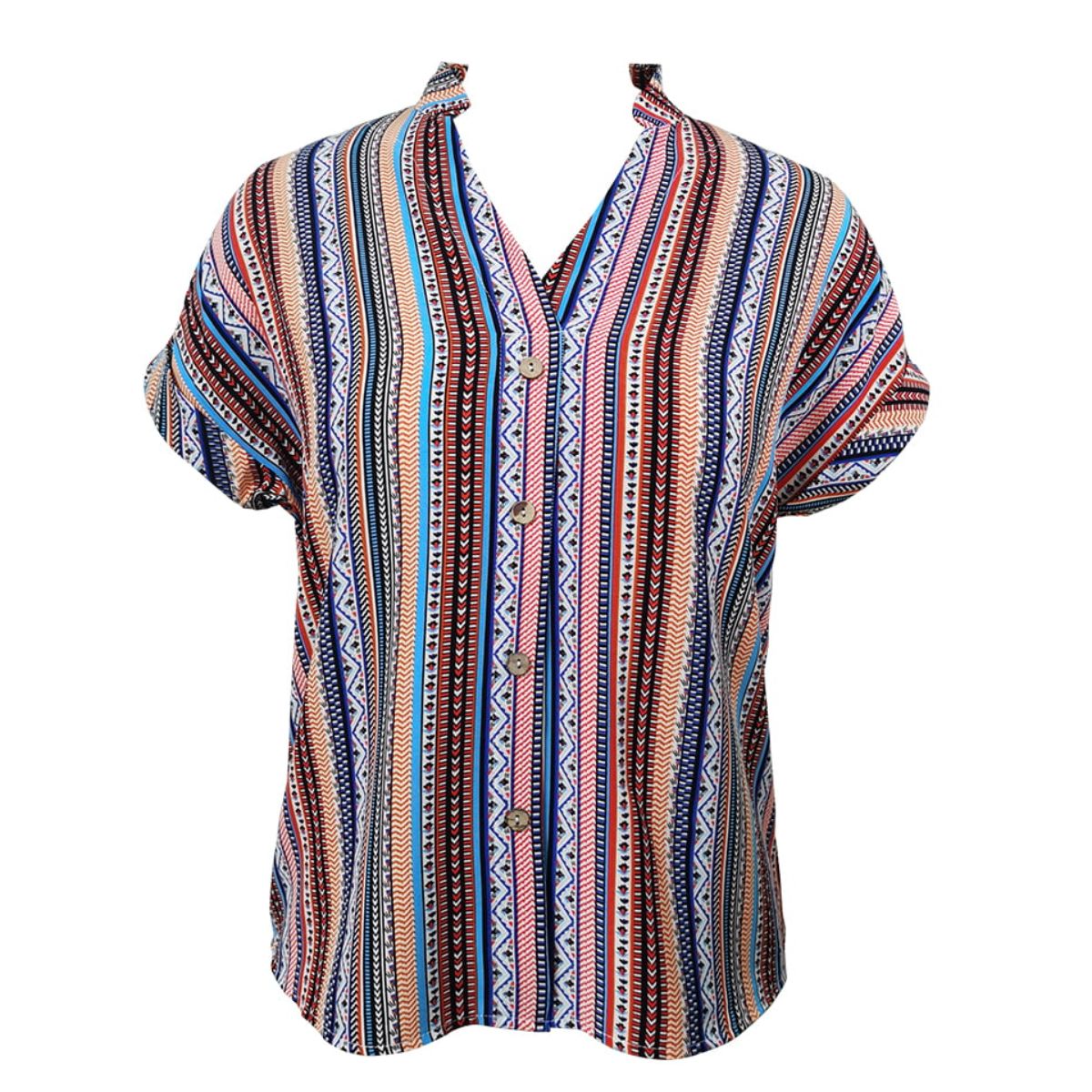 Multicolored Stripe Notched Neck Top 