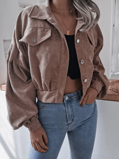 Lantern Sleeve Cropped Corduroy Jacket 