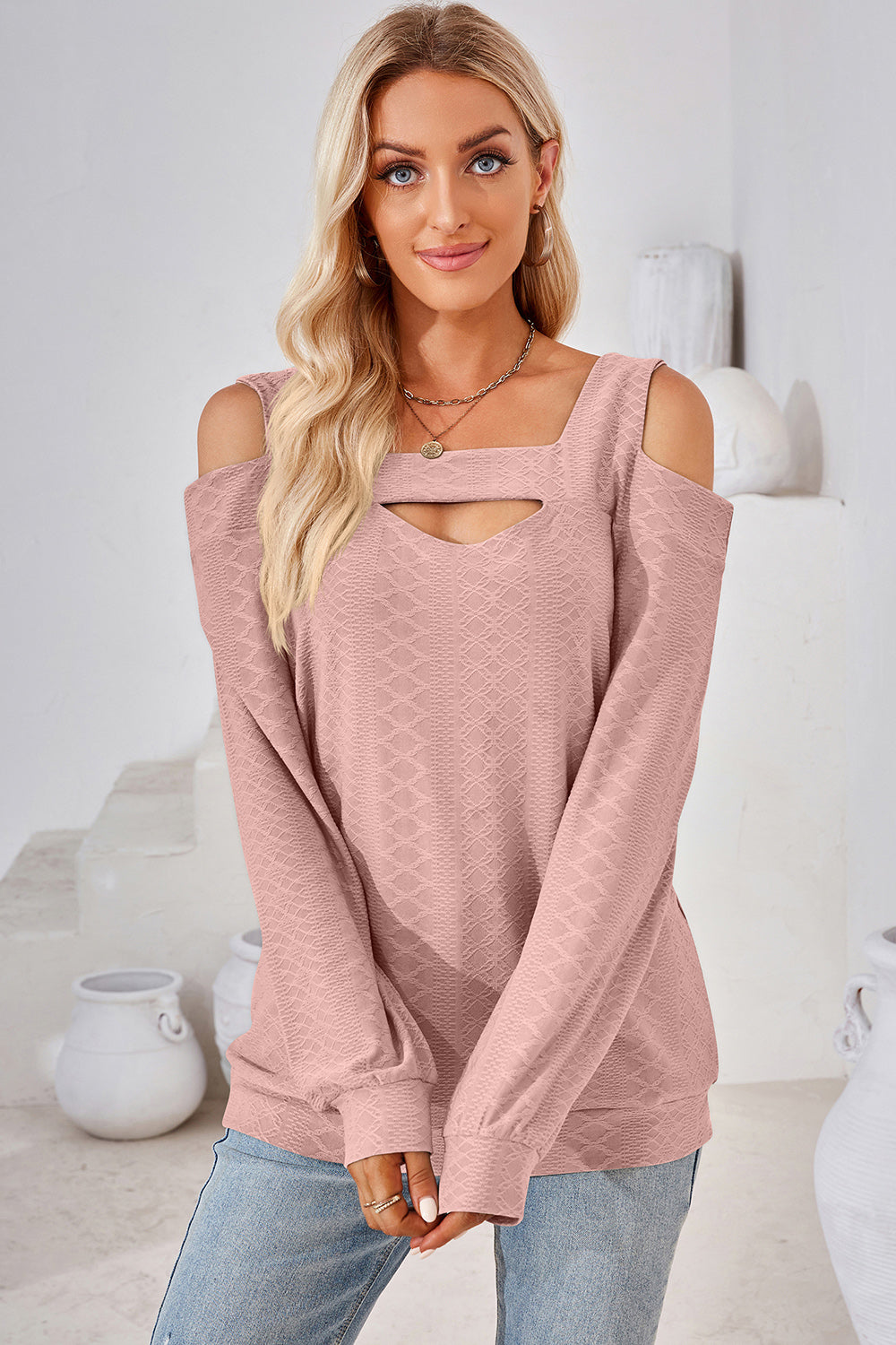 Cutout Square Neck Cold Shoulder T-Shirt