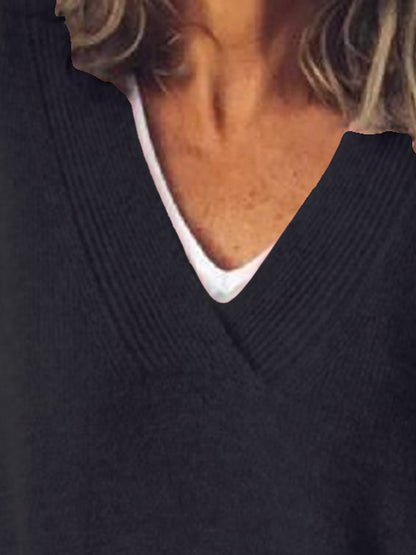 V-Neck Dropped Shoulder Sweater 