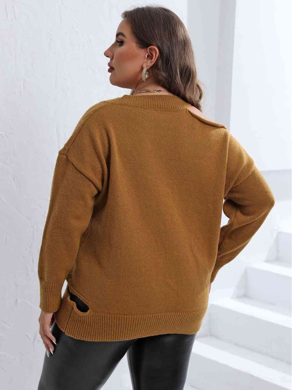 Plus Size Cutout V-Neck Sweater 