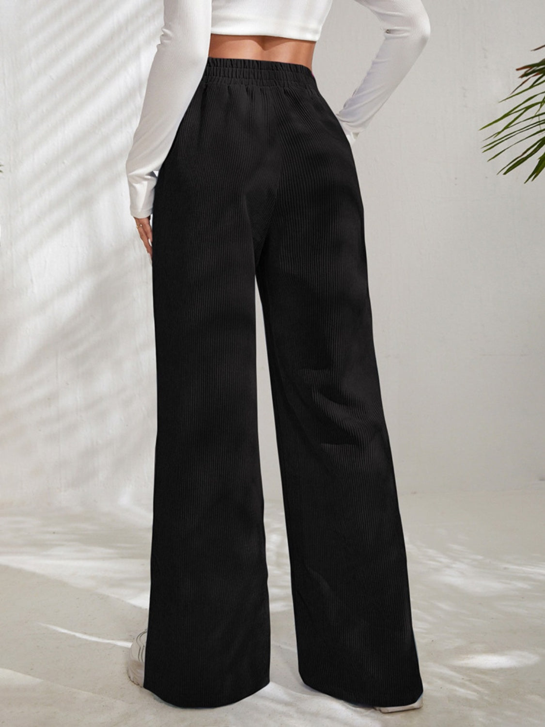 Slit Pocketed High Waist Wide Leg Pants 