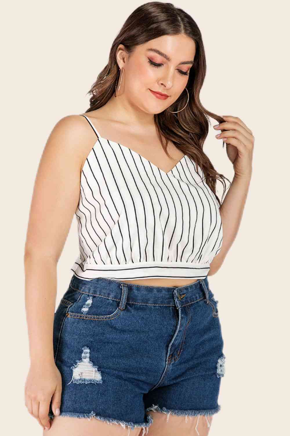 Plus Size Striped Tie-Back Cropped Cami 