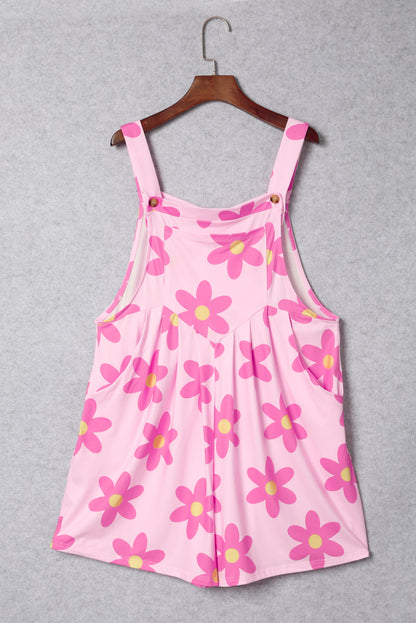 Pocketed Flower Wide Strap Overall 