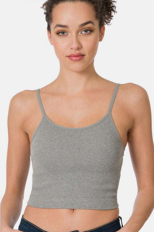 Zenana Ribbed Seamless Cropped Cami with Bra Pads 