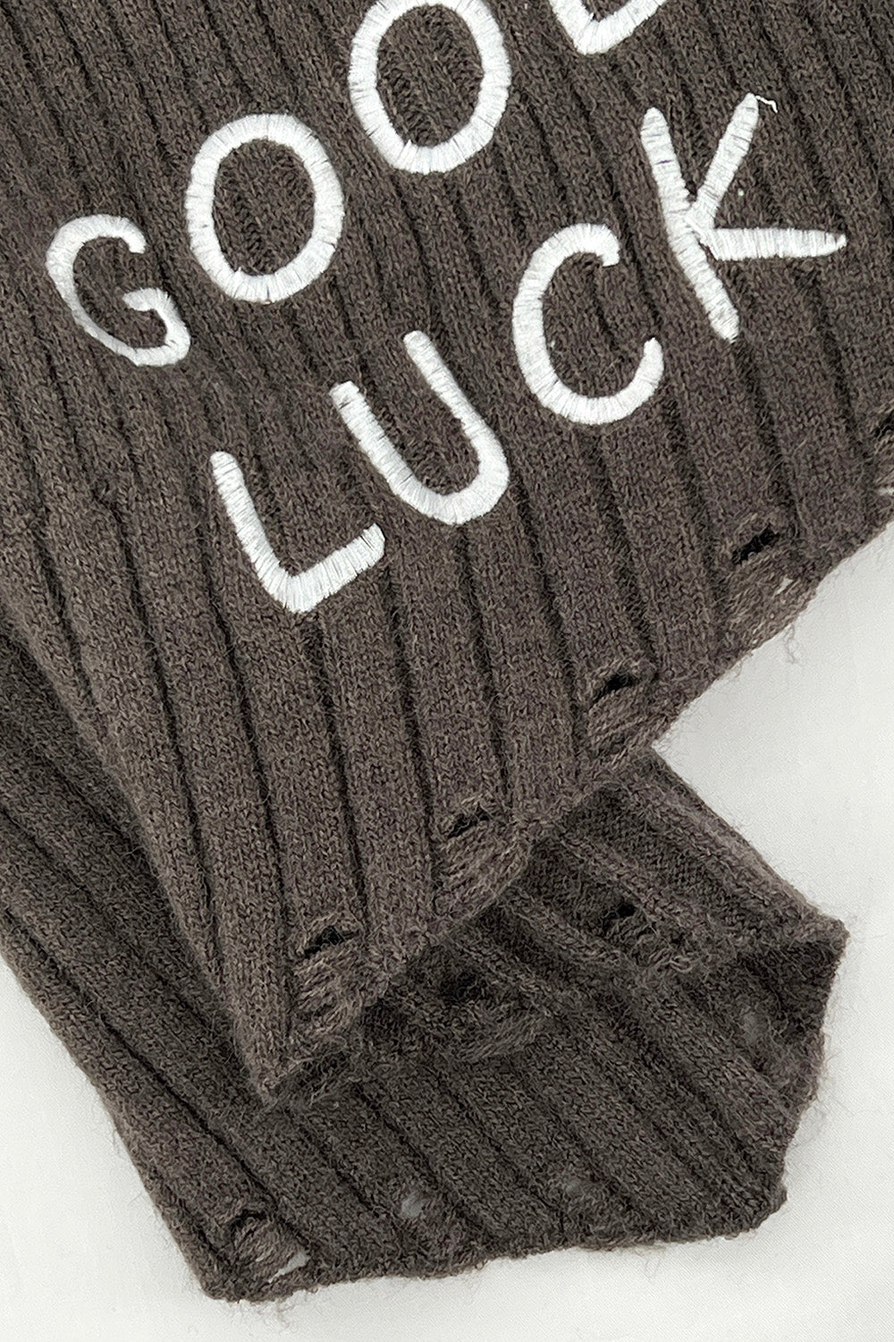 GOOD LUCK Distressed Off-Shoulder Sweater 