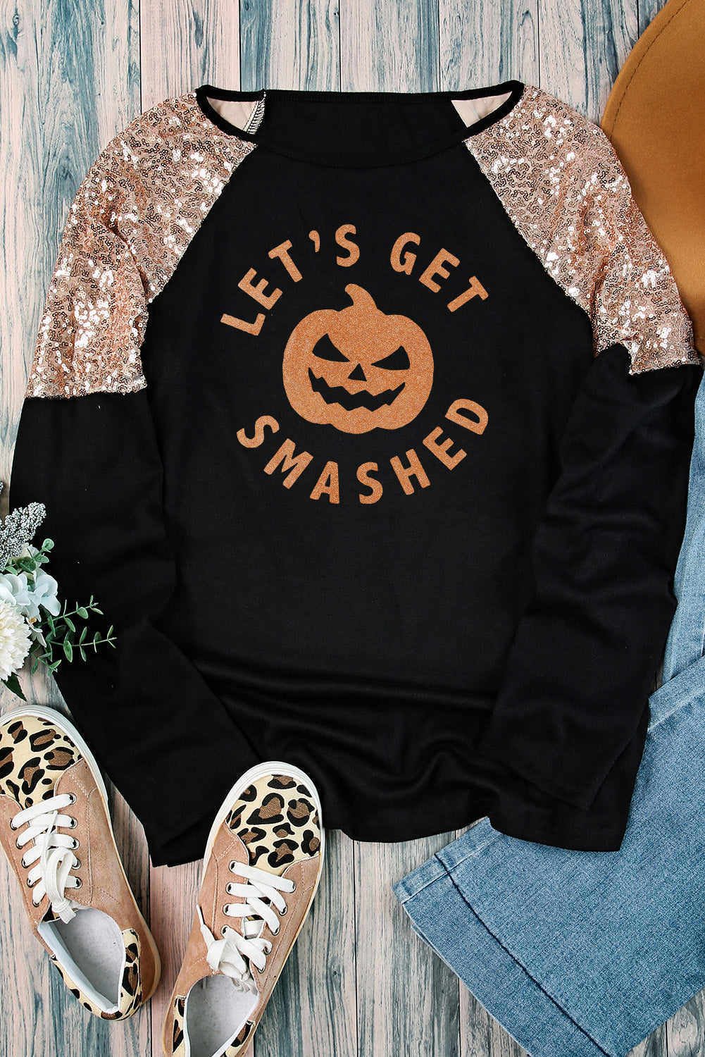 Graphic Sequin Long Sleeve Top 