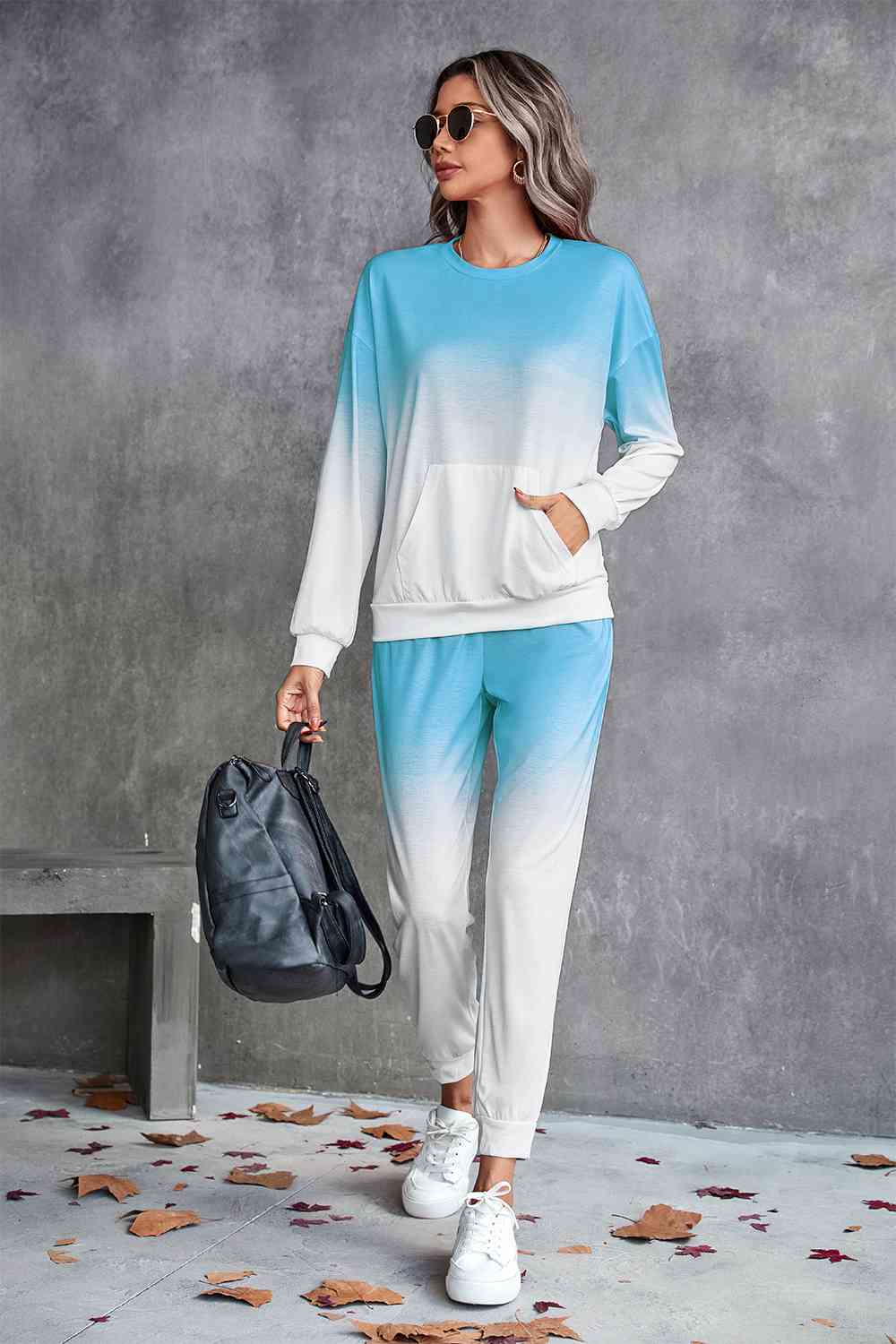 Gradient Round Neck Sweatshirt and Joggers Set 