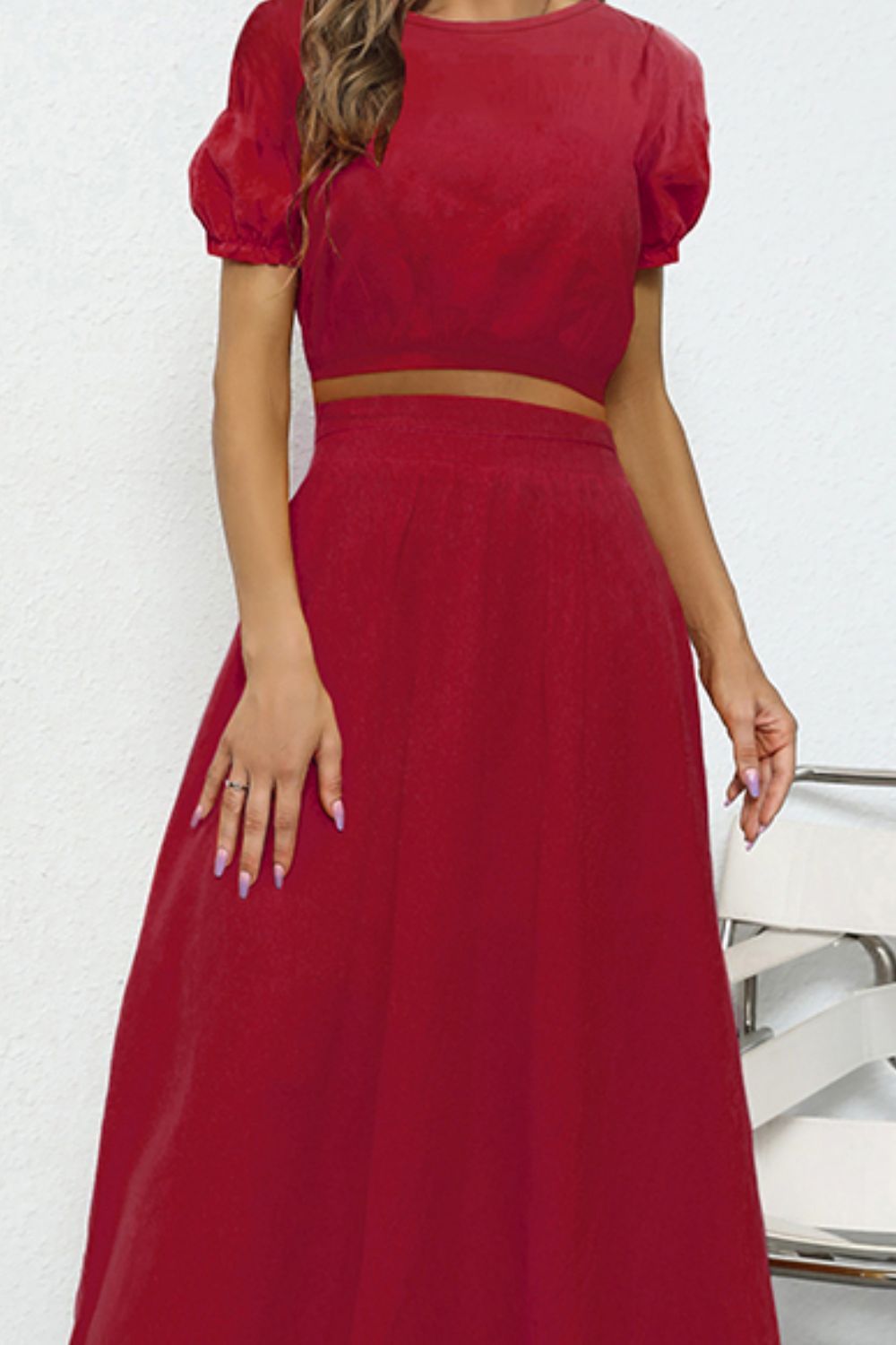 Puff Sleeve Crop Top and Maxi Skirt Set 