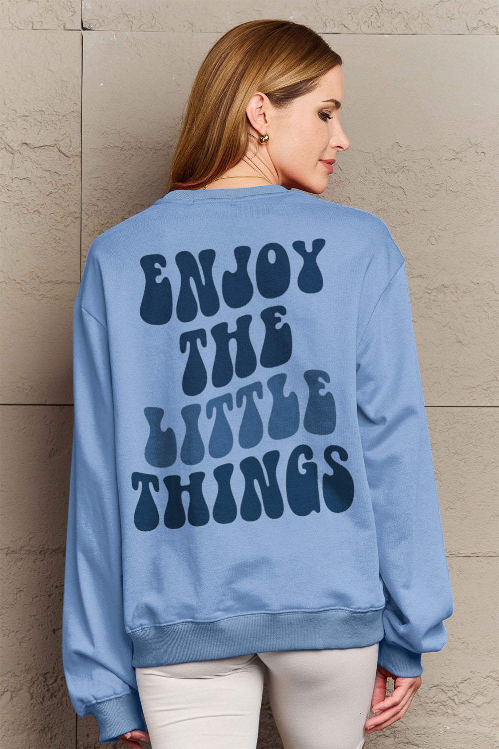 Simply Love Full Size ENJOY THE LITTLE THINGS Round Neck Sweatshirt 