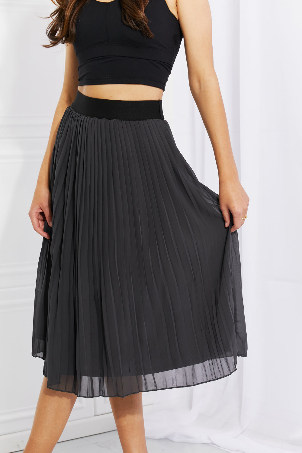 Zenana Full Size Romantic At Heart Pleated Chiffon Midi Skirt 