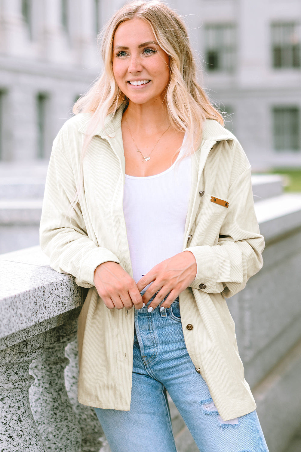 Collared Neck Button Down Jacket 