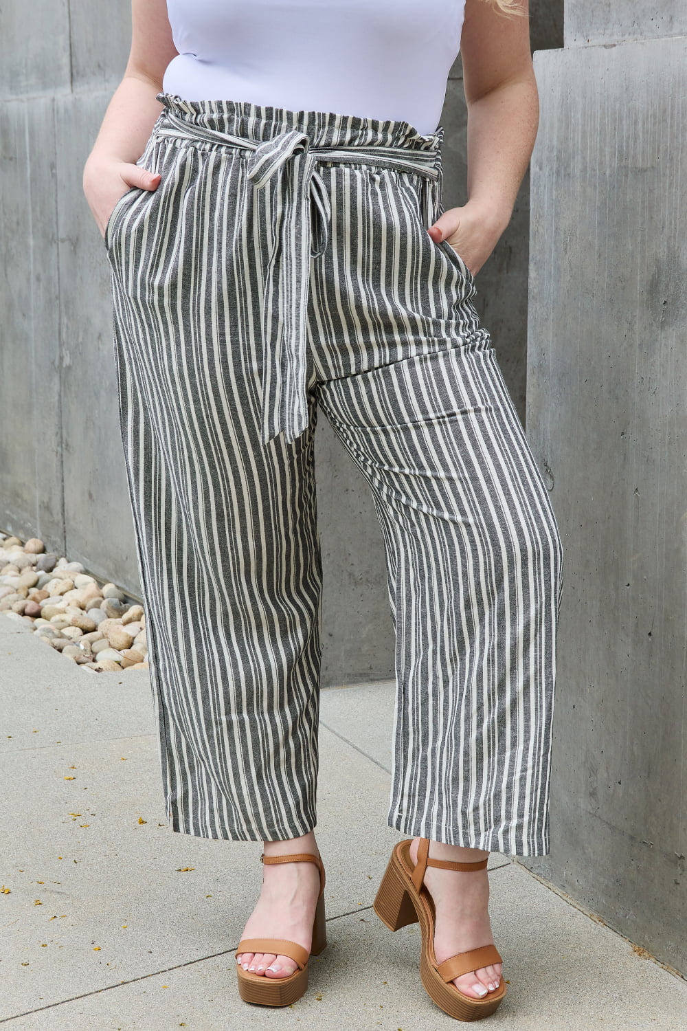 Heimish Find Your Path Full Size Paperbag Waist Striped Culotte Pants 