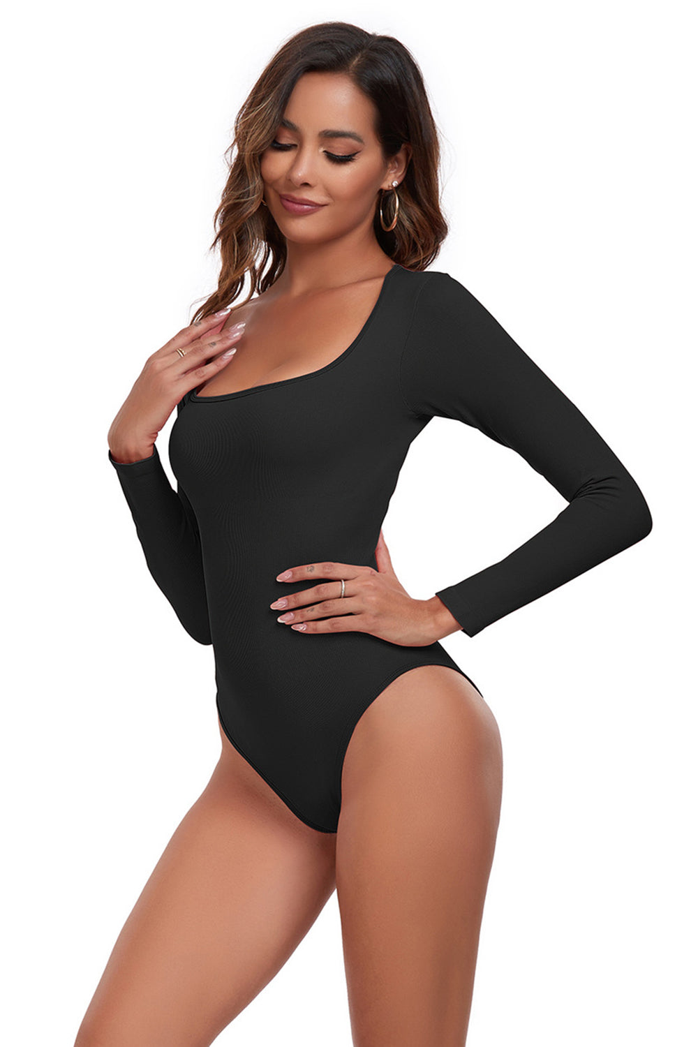 Square Neck Long Sleeve Active Bodysuit