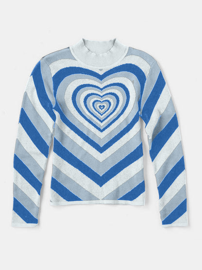 Heart Mock Neck Long Sleeve Sweater