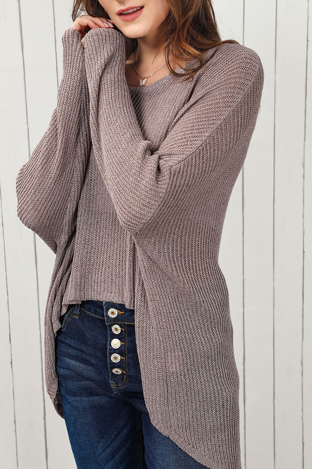 Round Neck High-Low Sweater 