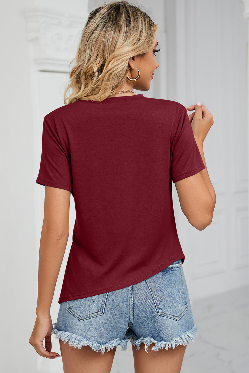 Ruched Round Neck Short Sleeve T-Shirt 