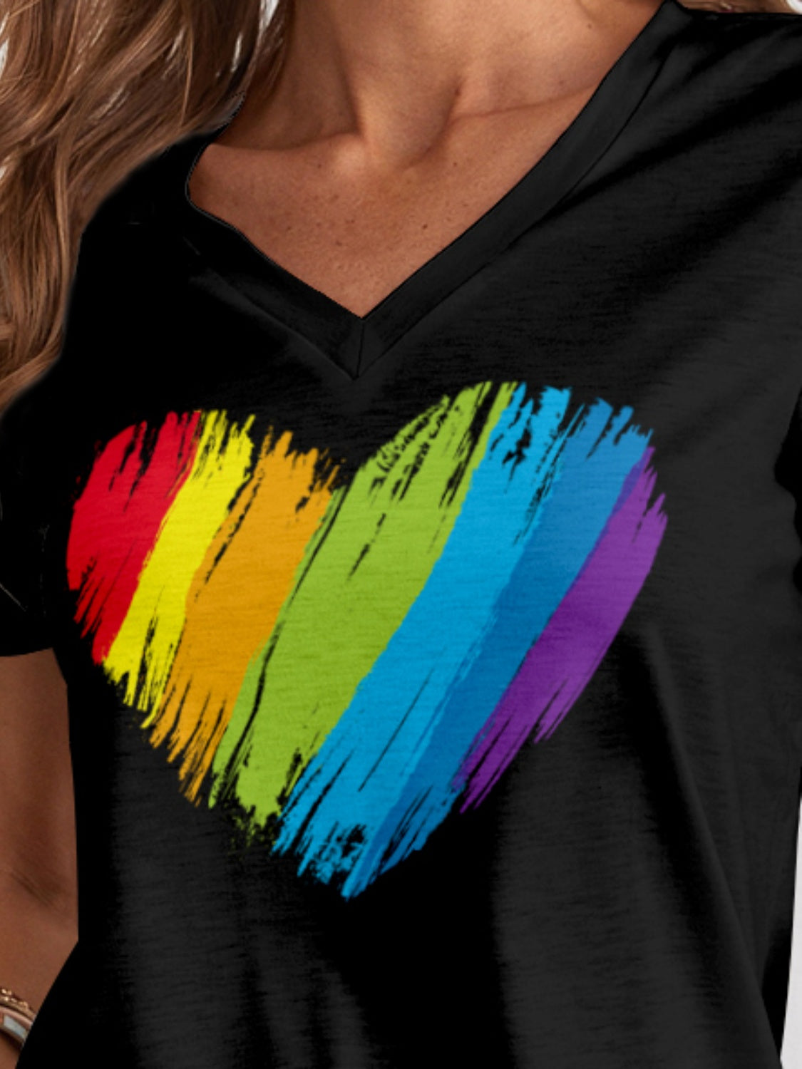 Heart V-Neck Dropped Shoulder T-Shirt 