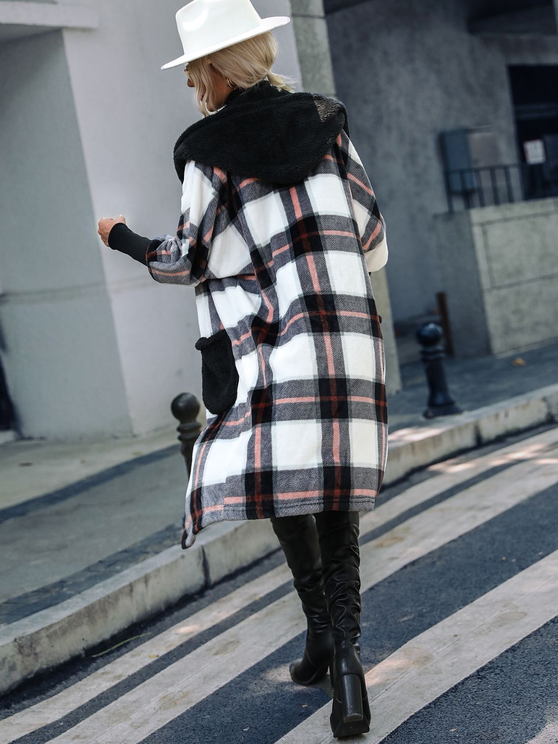 Plaid Button Down Hooded Jacket 