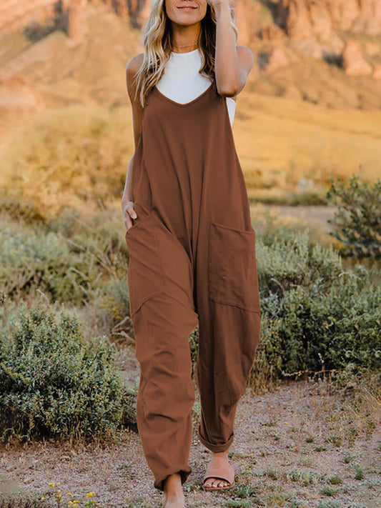 Double Take Full Size Sleeveless V-Neck Pocketed Jumpsuit - Babbazon jumpsuit