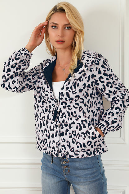 Leopard Zip-Up Hooded Jacket 