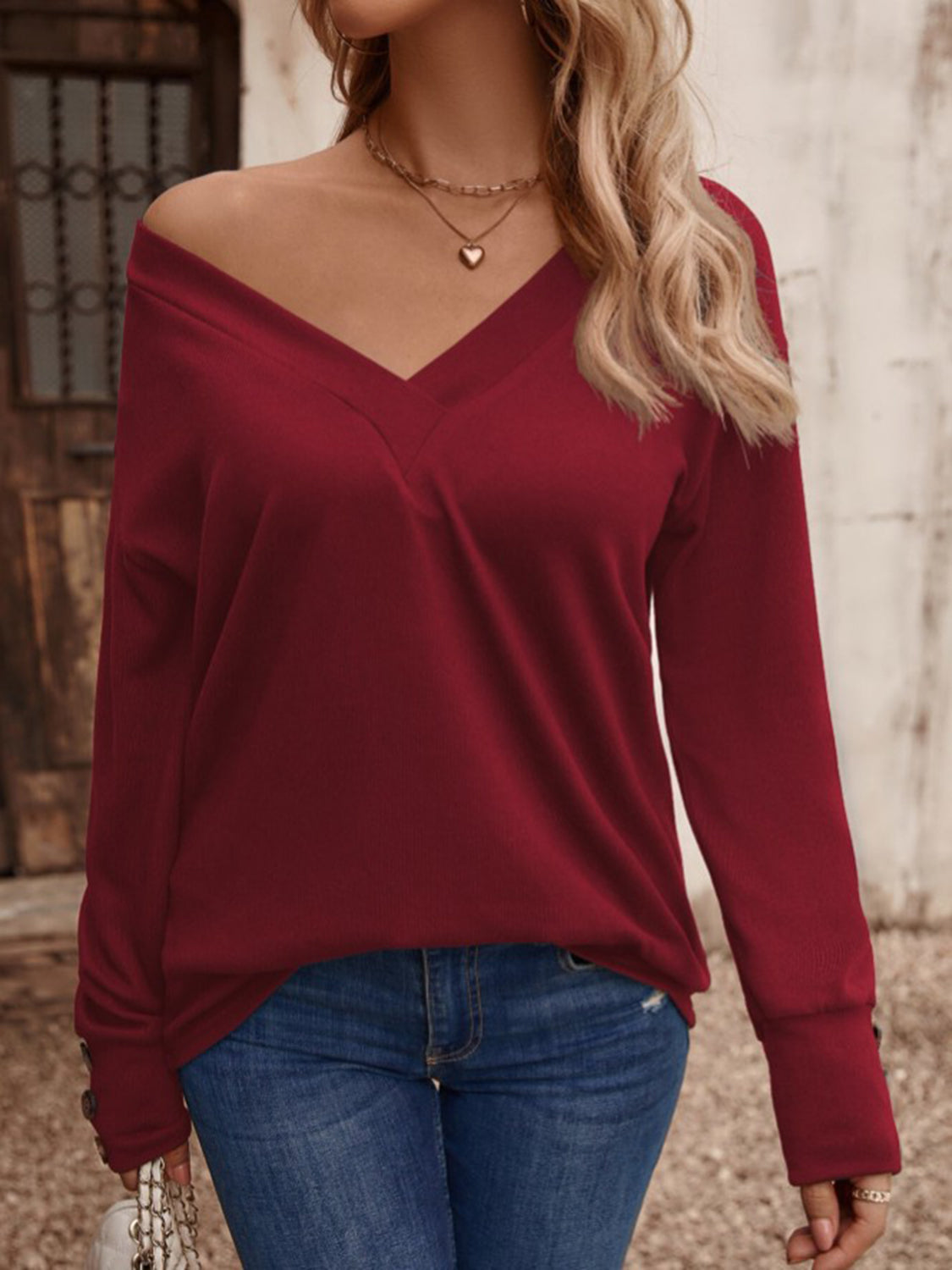 V-Neck Long Sleeve Top 