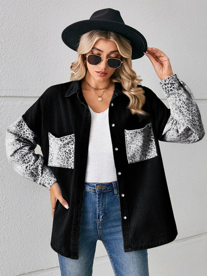 Leopard Button Up Denim Jacket 