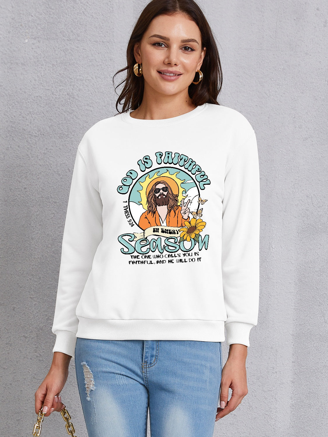 Graphic Round Neck Dropped Shoulder Sweatshirt 