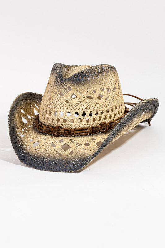 Fame Cutout Rope Strap Wide Brim Hat 