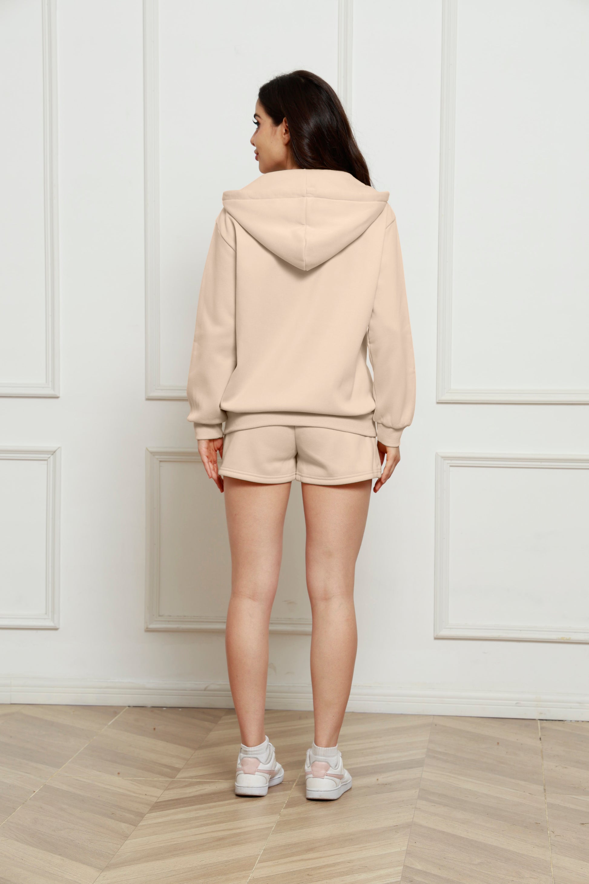 Zip Up Drawstring Hoodie and Shorts Set 