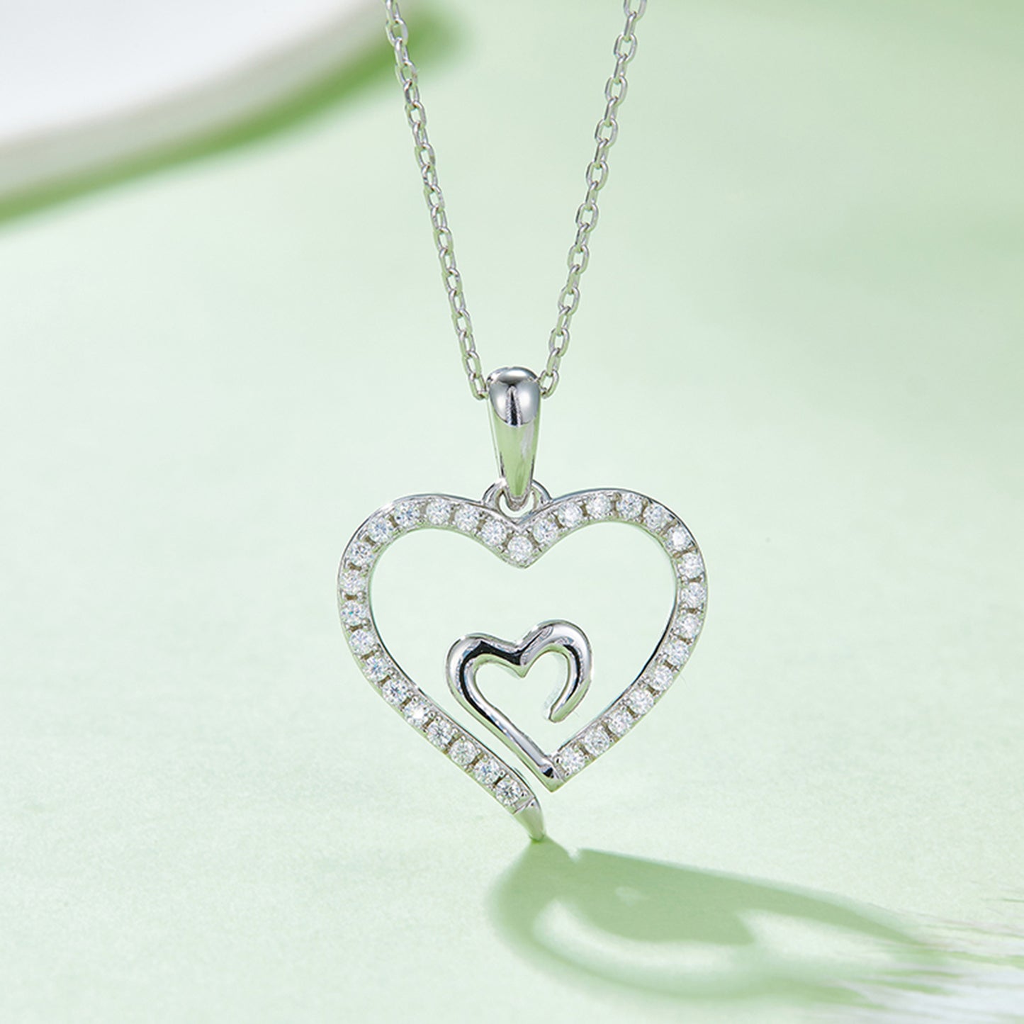 Moissanite 925 Sterling Silver Heart Pendant Necklace 