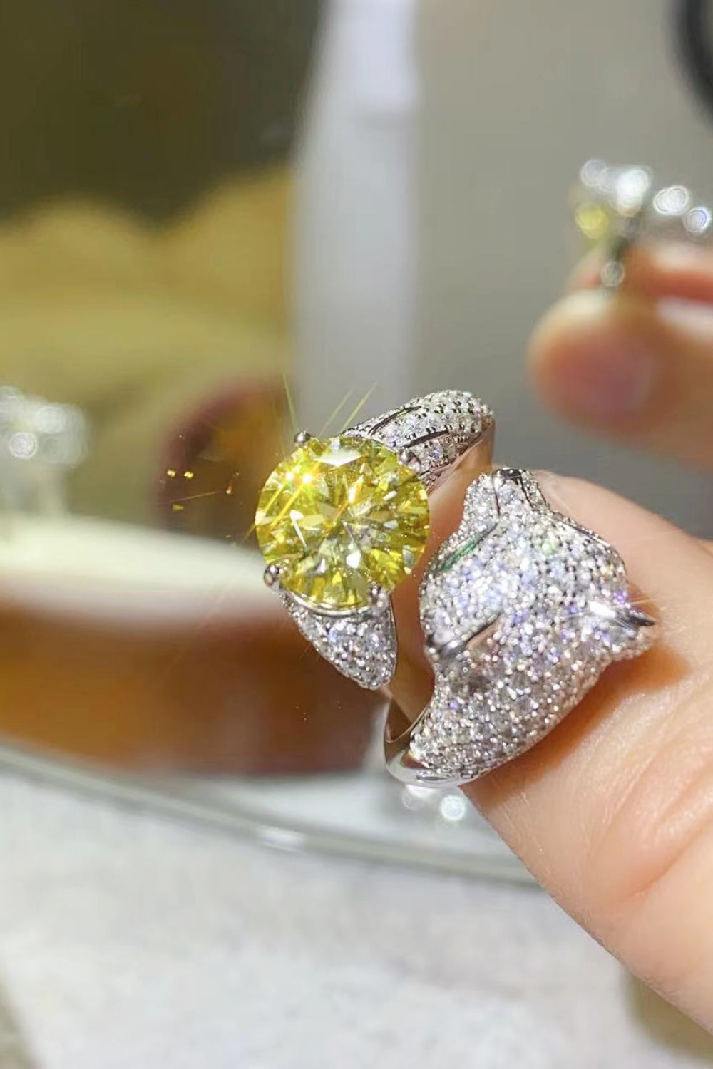 2 Carat Yellow Moissanite Animal Bypass Ring 