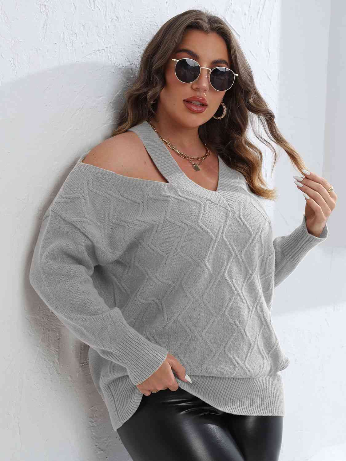 Plus Size Cutout V-Neck Sweater 