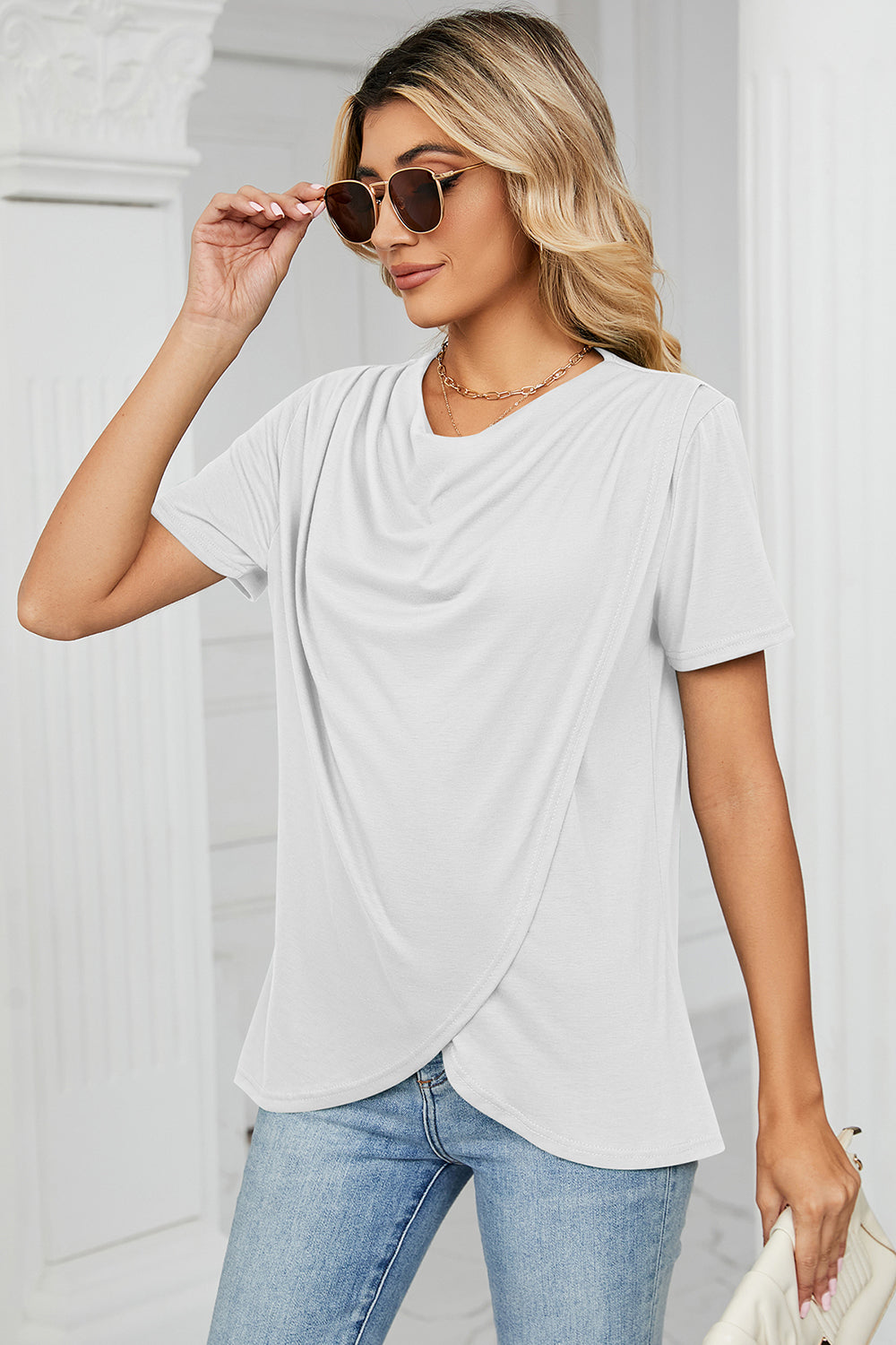 Cowl Neck Short Sleeve T-Shirt 