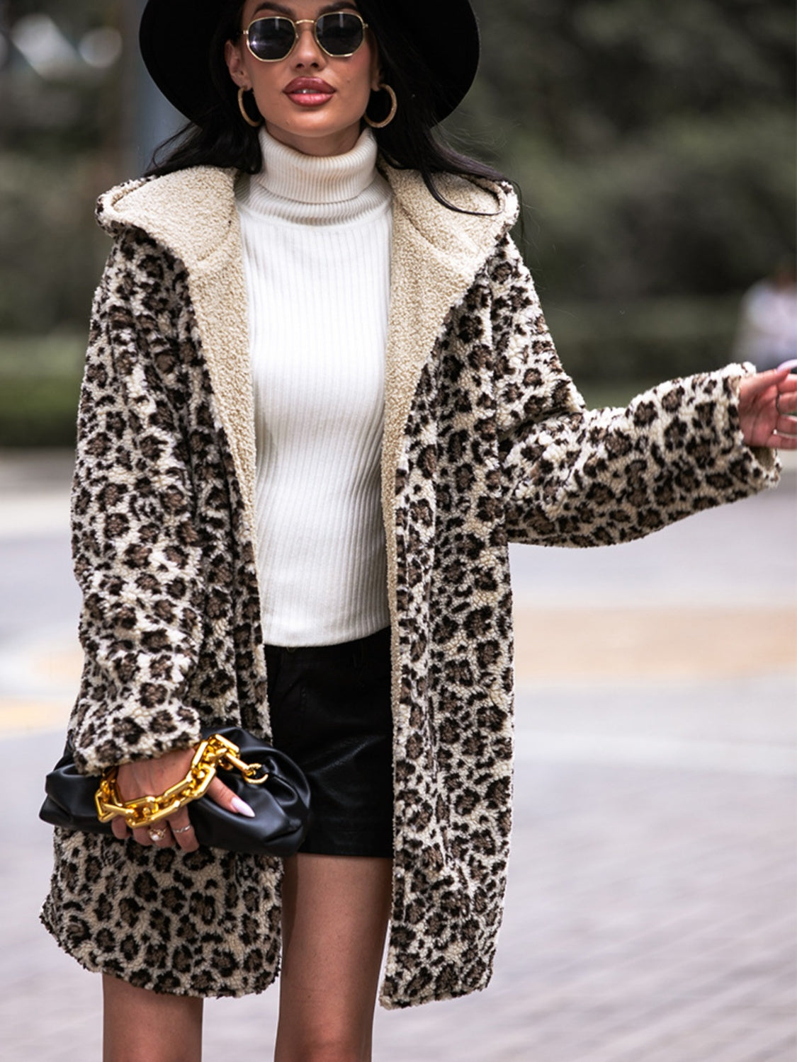 Leopard Print Hooded Teddy Coat 