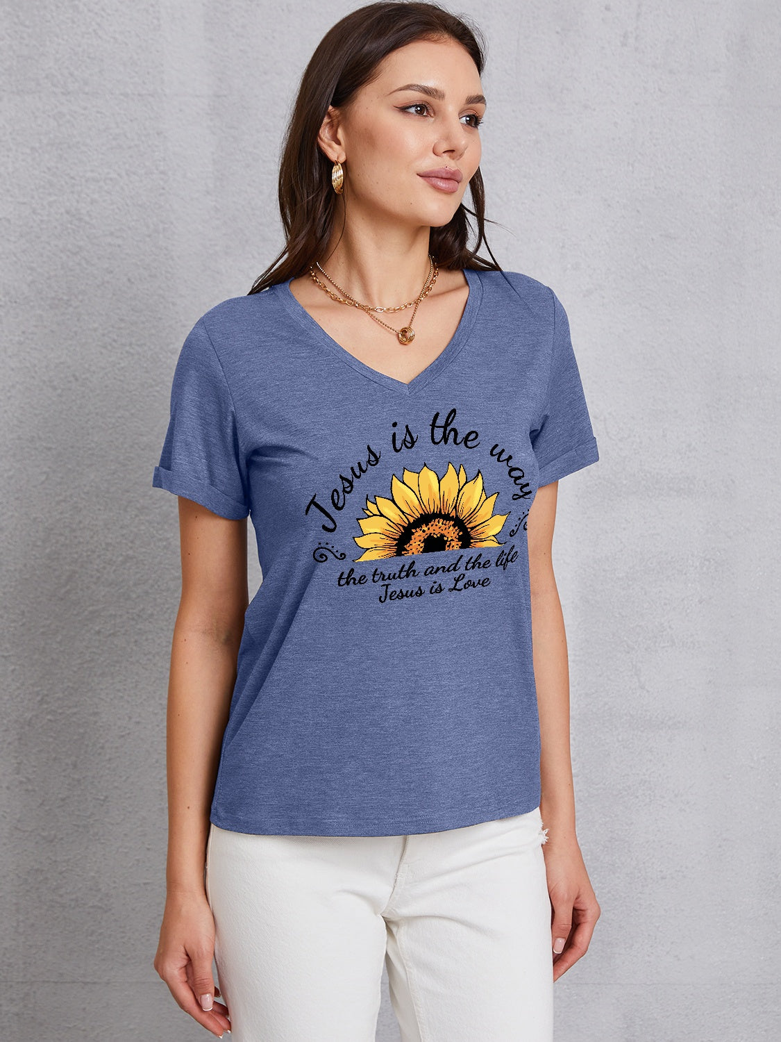 Sunflower V-Neck Short Sleeve T-Shirt 