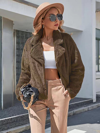 Plush Open Front Dropped Shoulder Jacket