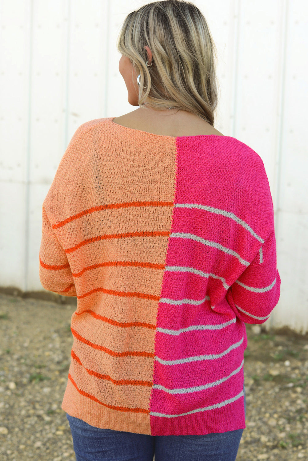 Striped Pocketed Dropper Shoulder Sweater 