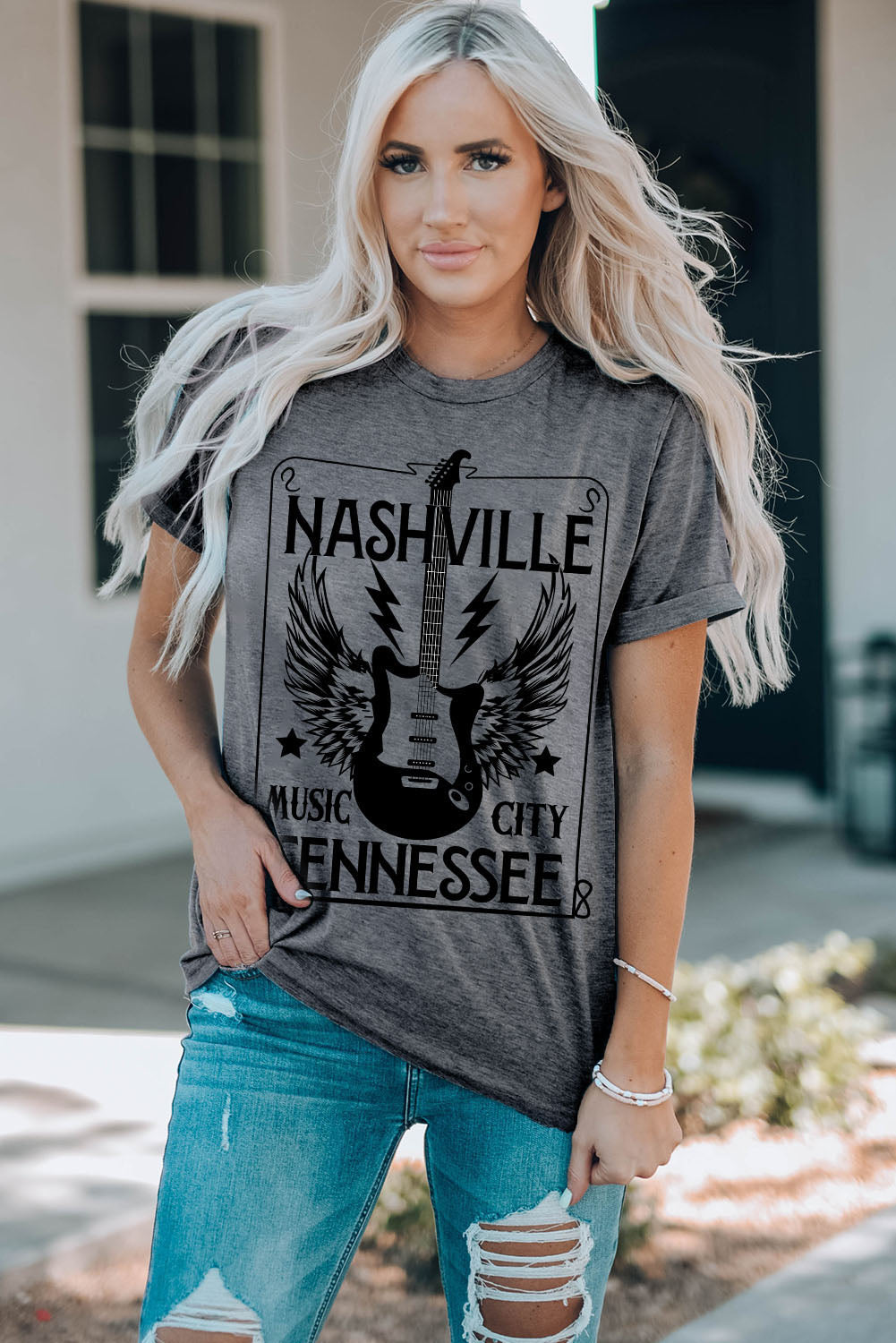 NASHVILLE TENNESSEE Cuffed Round-Neck Tee 