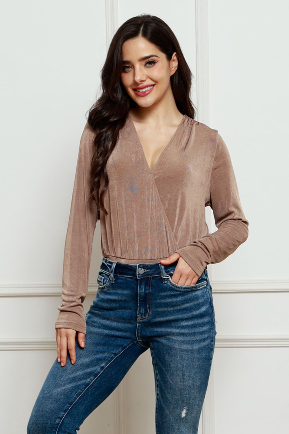 V-Neck Long Sleeve Bodysuit - Babbazon Bodysuit