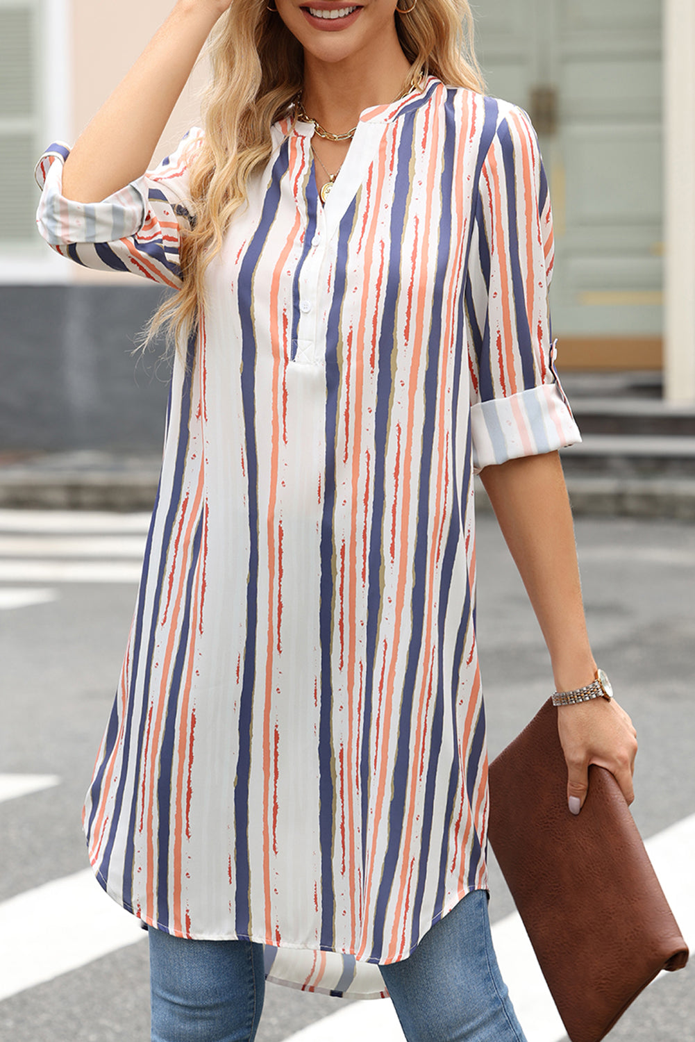 Striped High-Low Longline Shirt 