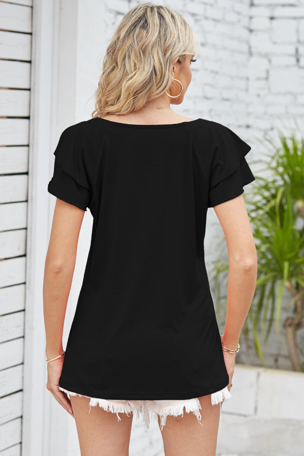 Square Neck Flutter Sleeve T-Shirt 