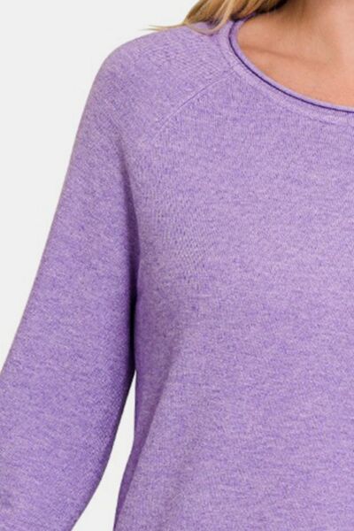 Zenana Rolled Round Neck Long Sleeve Sweater 