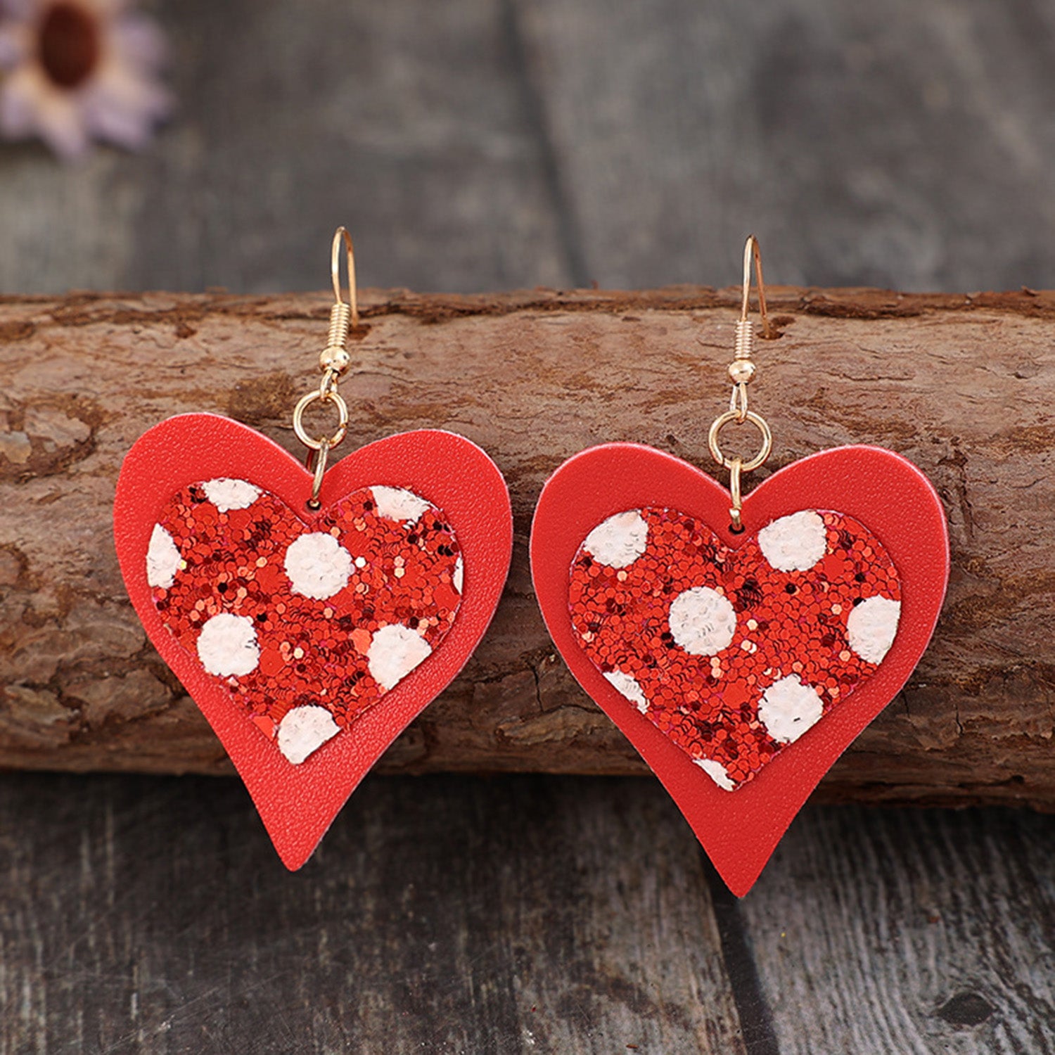 Sequin Heart Leather Drop Earrings 