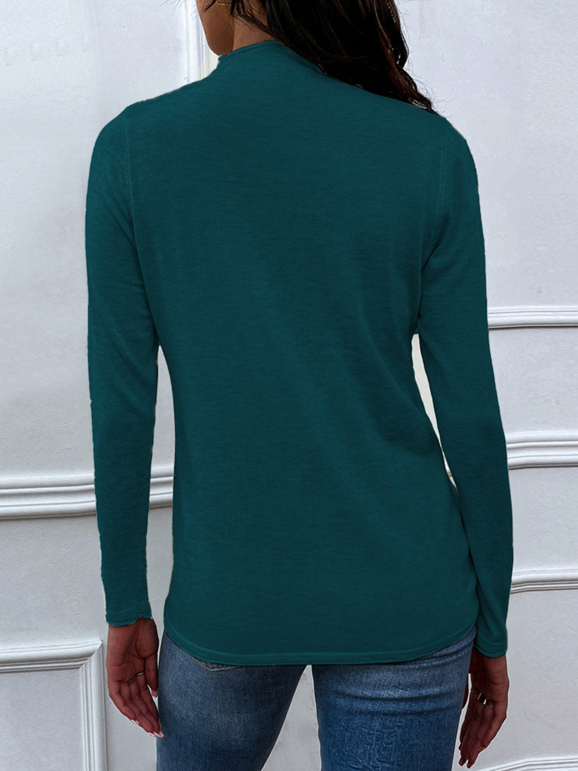 Drawstring Mock Neck Long Sleeve T-Shirt 