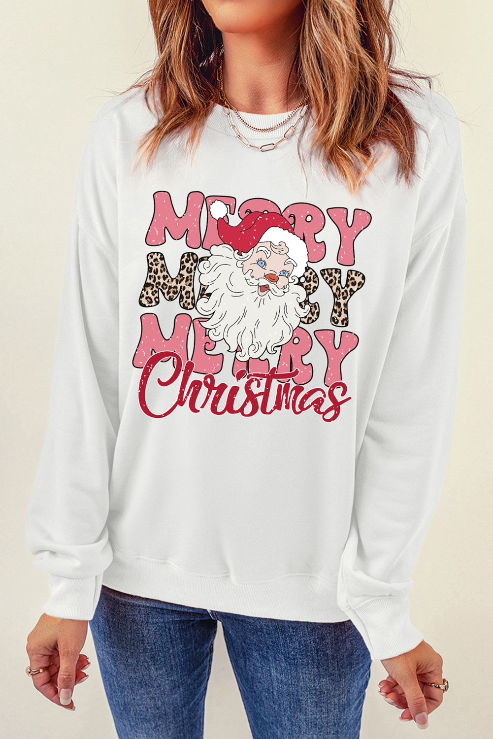 MERRY CHRISTMAS Round Neck Dropped Shoulder Sweatshirt 